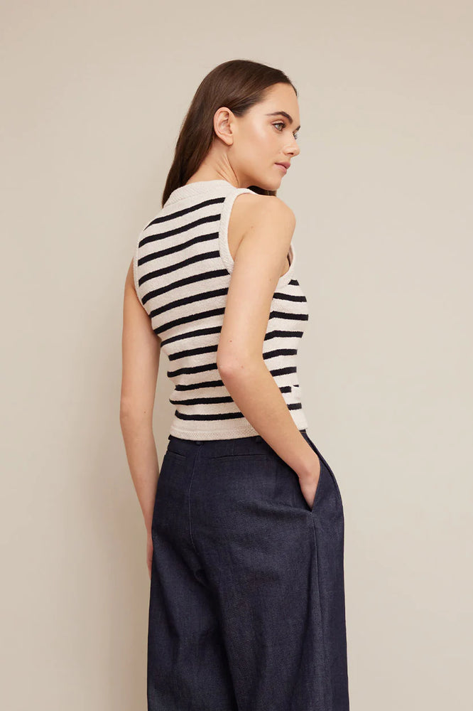 Phoebia Top in Ivory with Black Stripes