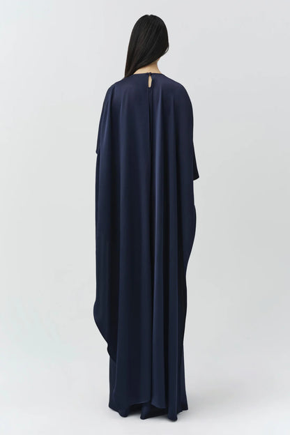 Izel Satin Cape Gown in Midnight