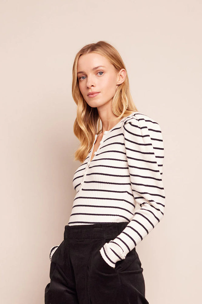 Jade Top in Ivory Black Stripe