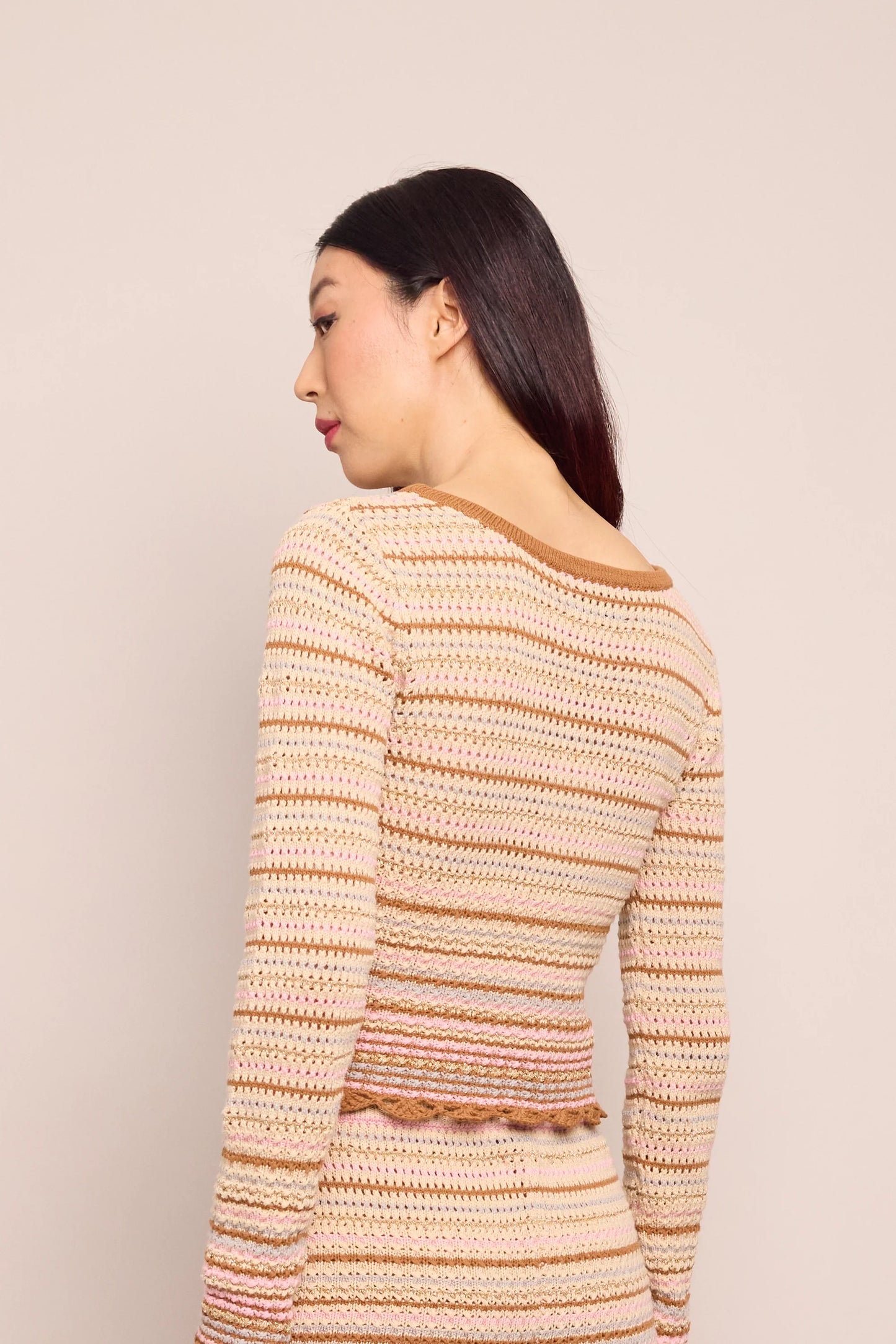 Lilana Cardigan in Clay Striped Lurex Crochet