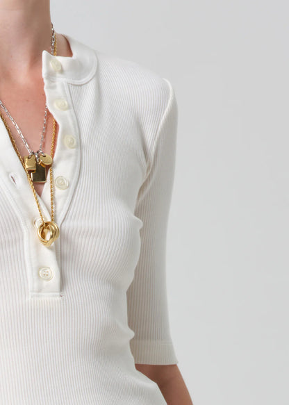 Nali Short Sleeve Henley in Plaster