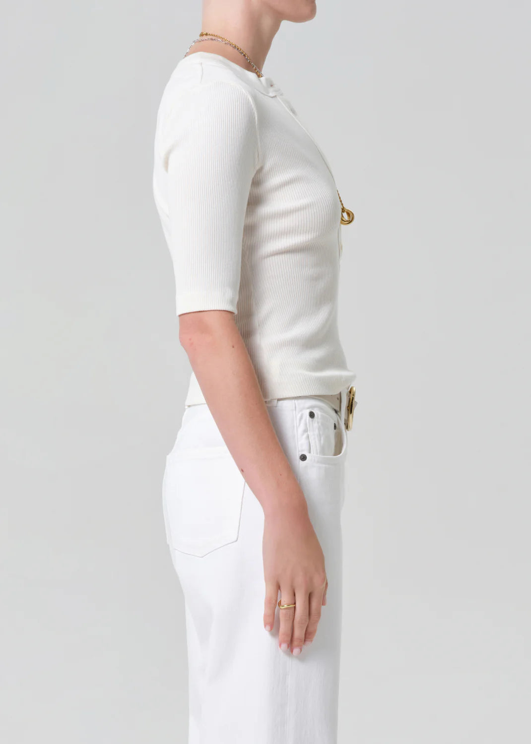 Nali Short Sleeve Henley in Plaster
