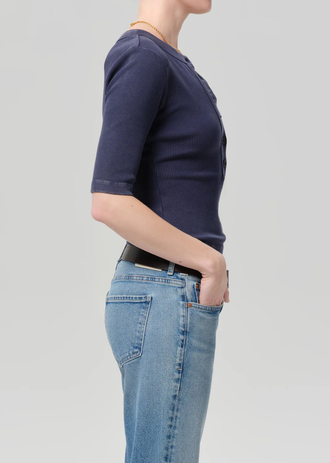 Nali Short Sleeve Henley in Mineral Navy