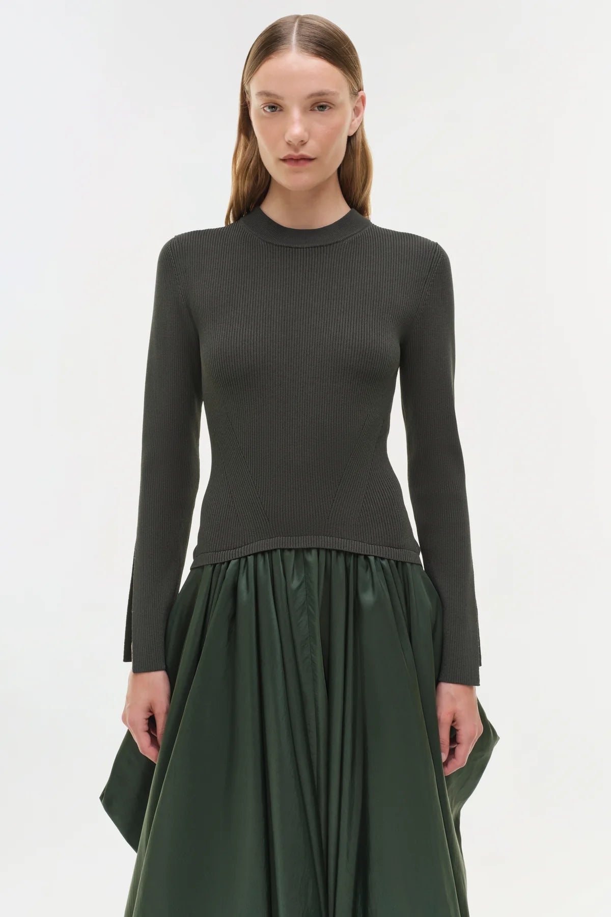 Kenlie Taffeta Knit Midi Dress in Cypress