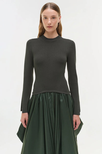 Kenlie Taffeta Knit Midi Dress in Cypress