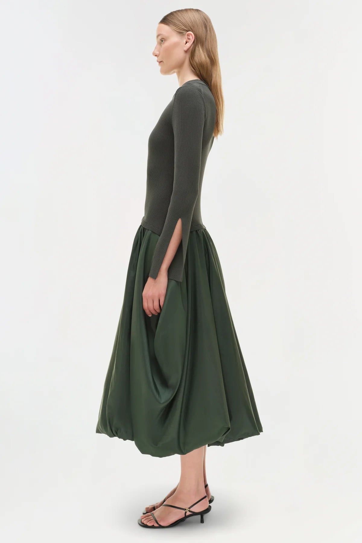 Kenlie Taffeta Knit Midi Dress in Cypress