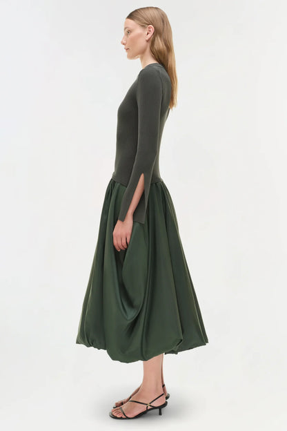 Kenlie Taffeta Knit Midi Dress in Cypress