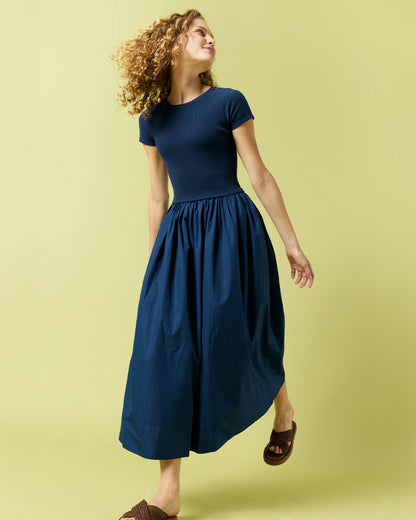 Cosette Dress in Bright Navy Cotton/Silk