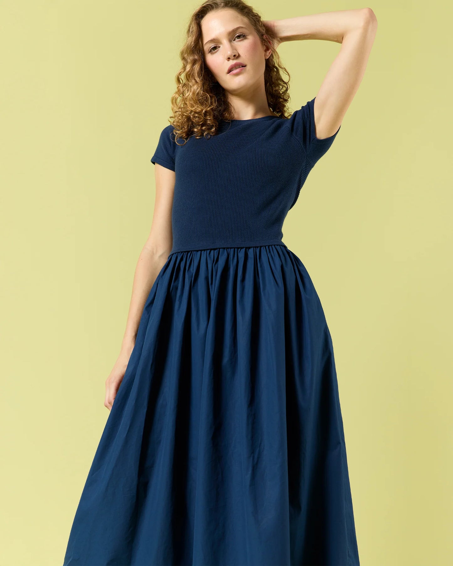 Cosette Dress in Bright Navy Cotton/Silk