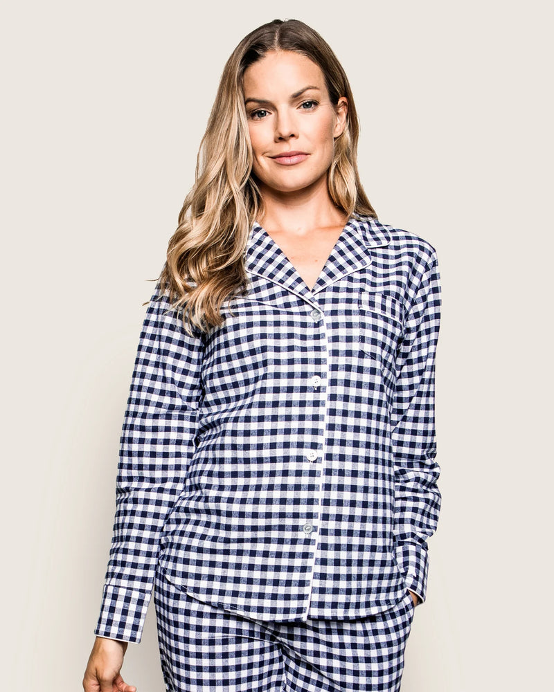 Women's Twill Pajama Set in Navy Gingham