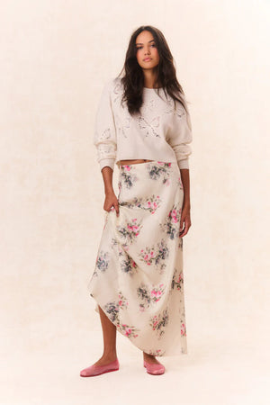 Bertha Silk Floral Maxi Skirt in French Ivory