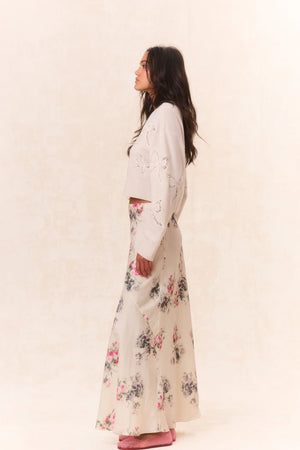 Bertha Silk Floral Maxi Skirt in French Ivory