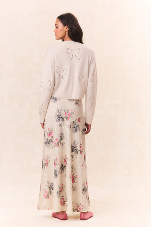 Bertha Silk Floral Maxi Skirt in French Ivory