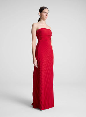 Bianca Strapless Pleated Maxi Dress in Really Red