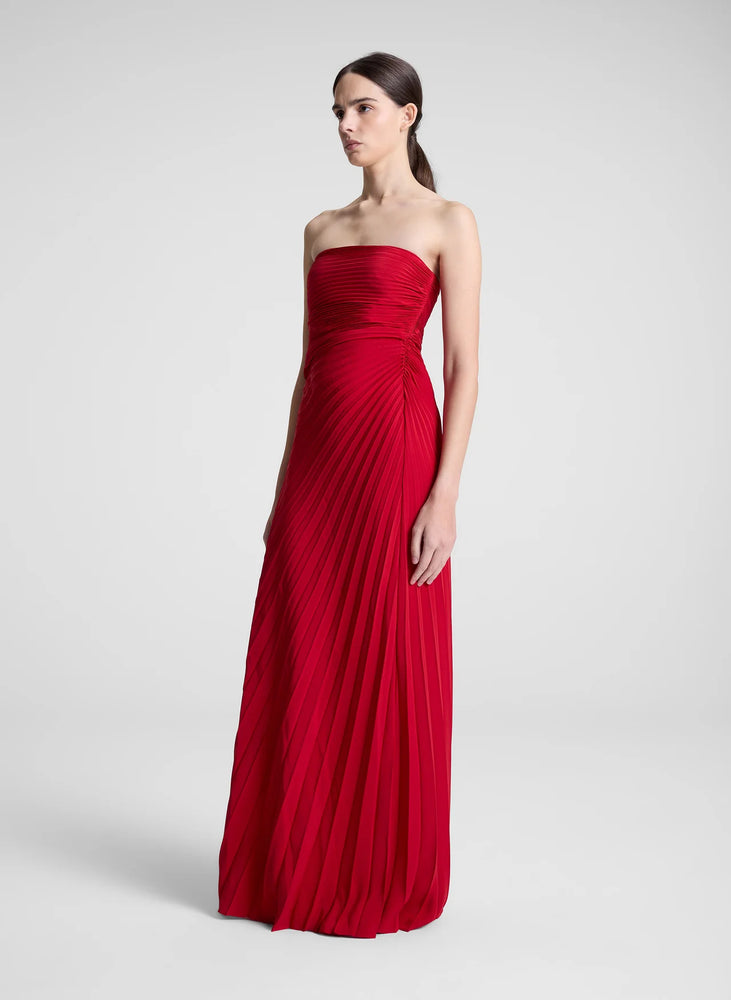 Bianca Strapless Pleated Maxi Dress in Really Red