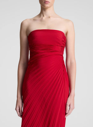 Bianca Strapless Pleated Maxi Dress in Really Red