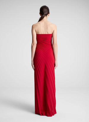 Bianca Strapless Pleated Maxi Dress in Really Red