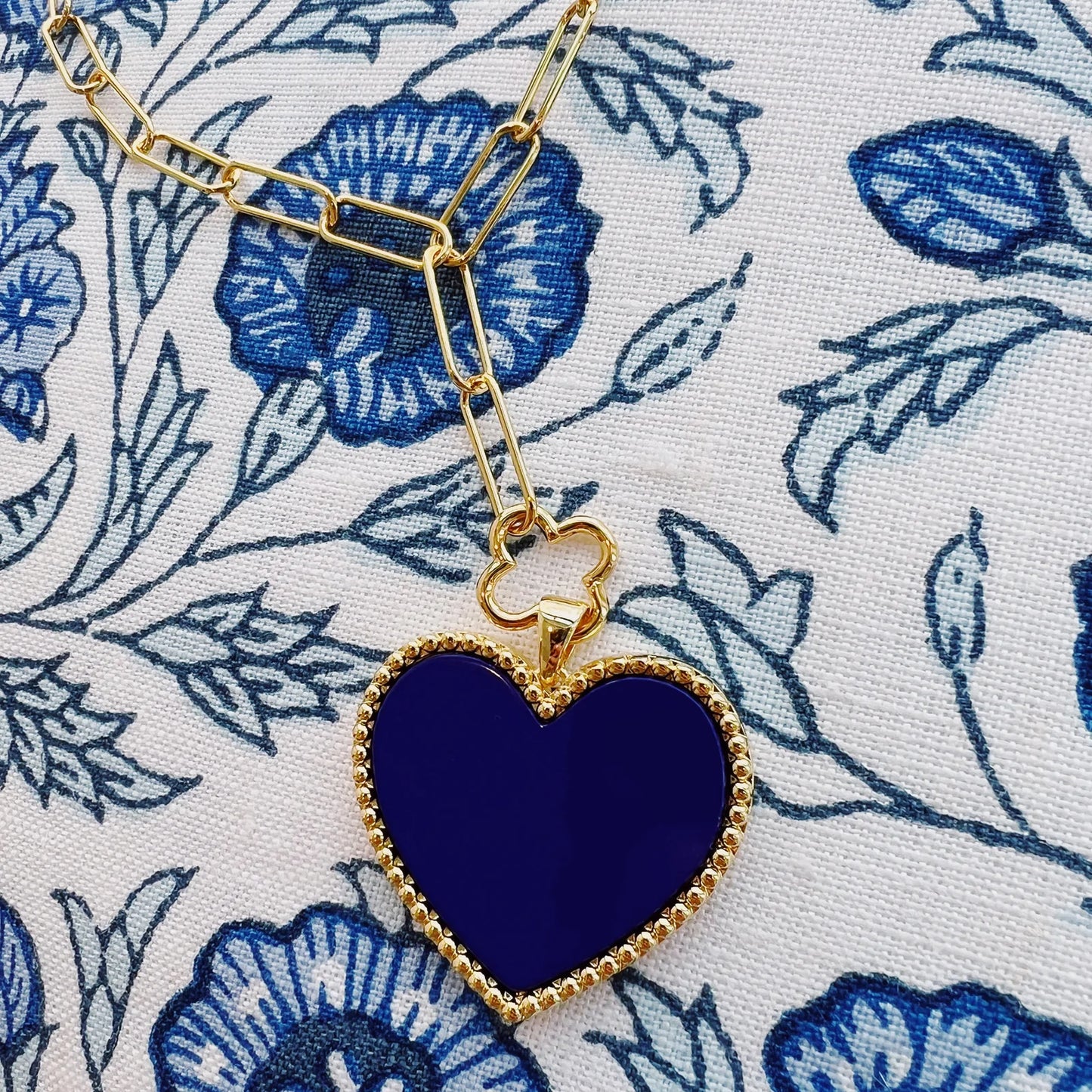 Beaded Heart Pendant in Lapis