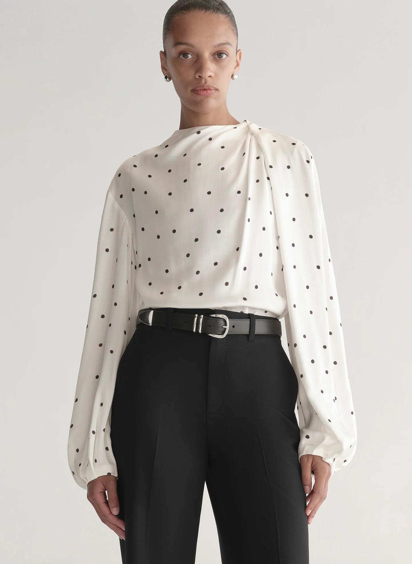 Blaire Polka Dot Satin Top in Cream/Black