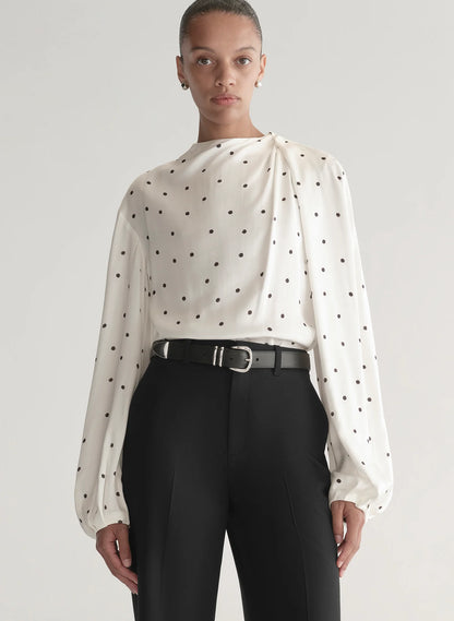 Blaire Polka Dot Satin Top in Cream/Black