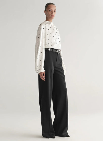 Blaire Polka Dot Satin Top in Cream/Black