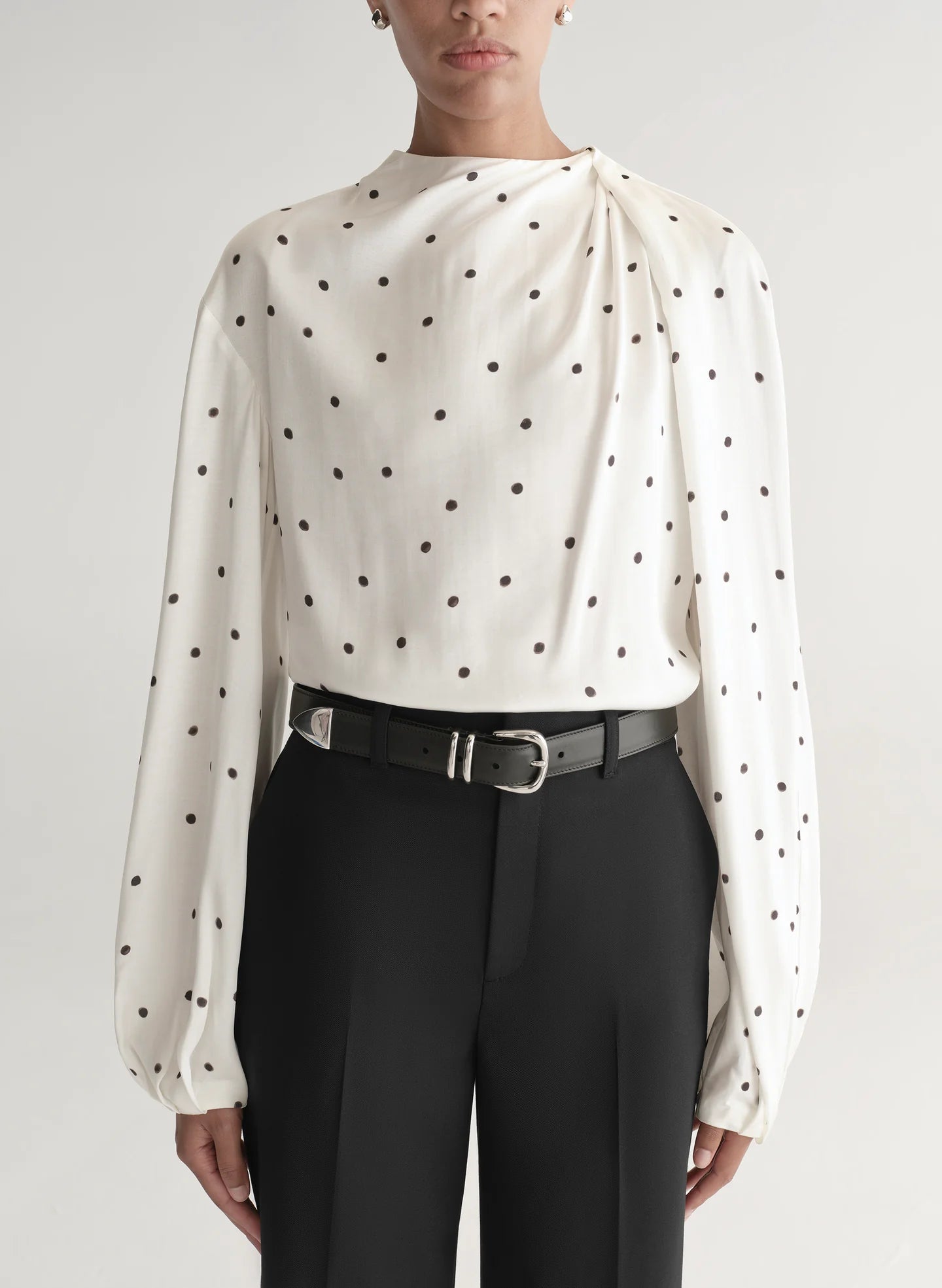 Blaire Polka Dot Satin Top in Cream/Black