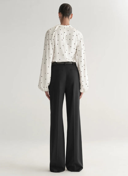 Blaire Polka Dot Satin Top in Cream/Black