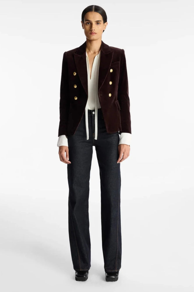 
            
                Load image into Gallery viewer, Chelsea Velvet Tailored Jacket in Plum
            
        