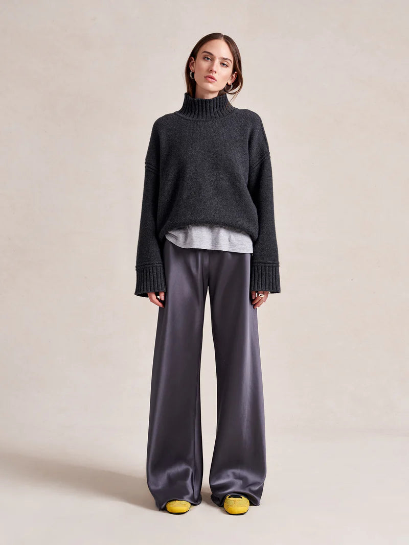 Colby Pant in Gunmetal Satin