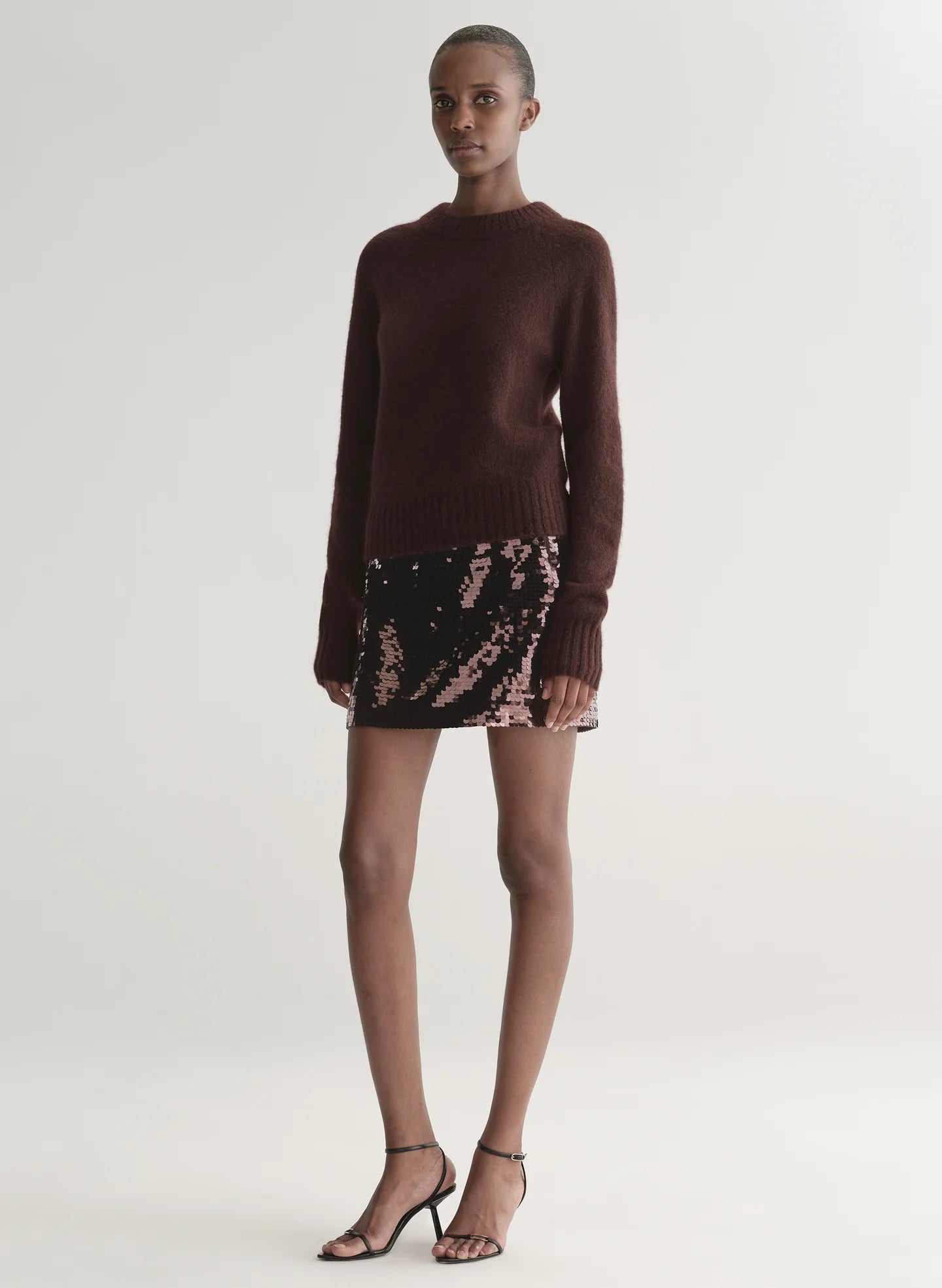 Cleo Sequin Mini Skirt in Merlot