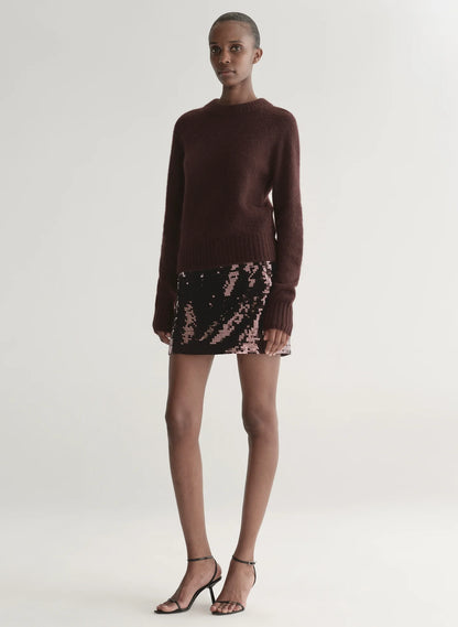 Cleo Sequin Mini Skirt in Merlot