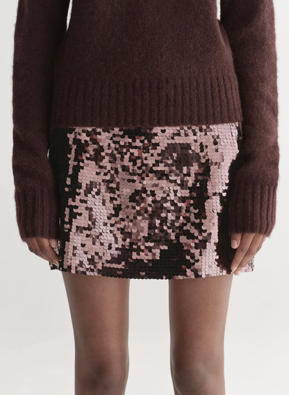 Cleo Sequin Mini Skirt in Merlot