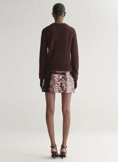 Cleo Sequin Mini Skirt in Merlot
