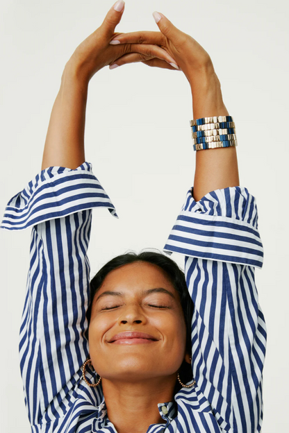 Well Done Bracelet Trio in Gold and Blue Multi