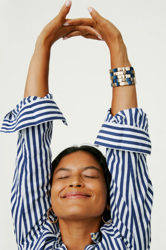 Well Done Bracelet Trio in Gold and Blue Multi
