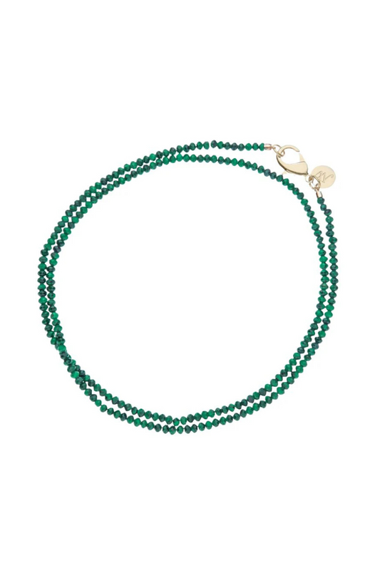 Double Wrap Diamond Cut Beaded Necklace in Malachite