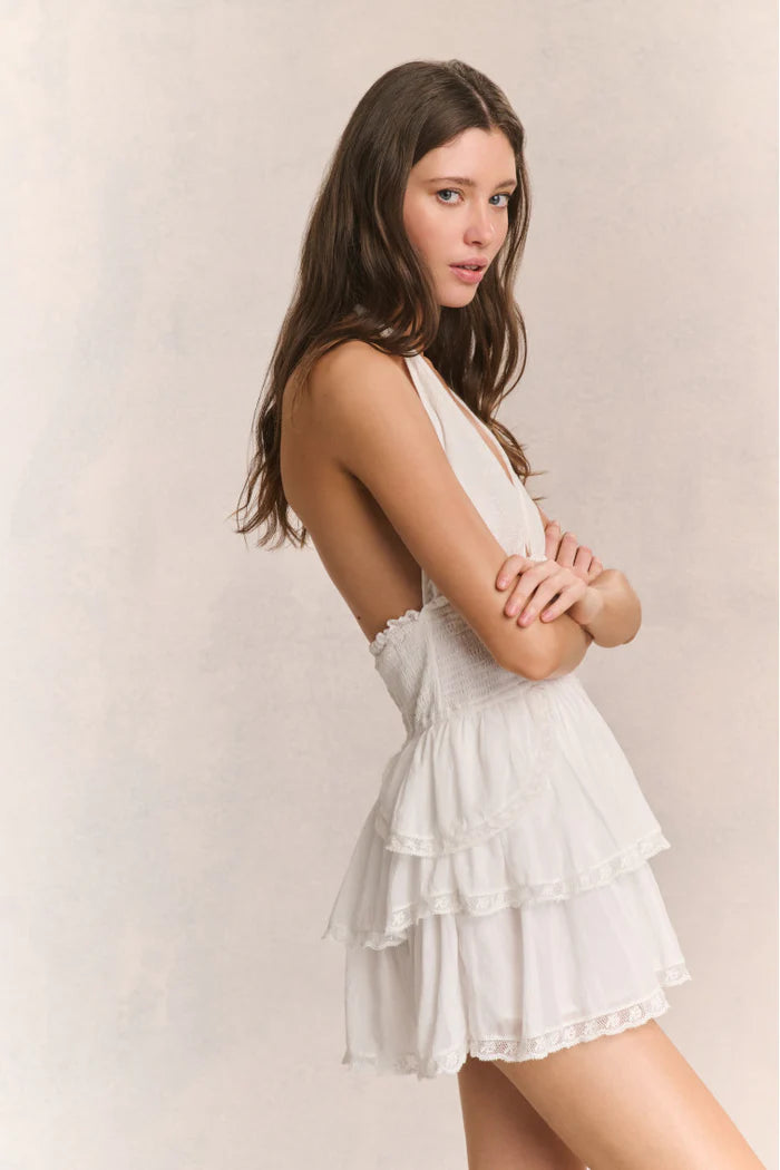 Deanna Heritage Halter Mini Dress in True White Deanna Heritage Halter Mini Dress in True White