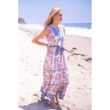 Lola Maxi Dress in Salmon/Teal