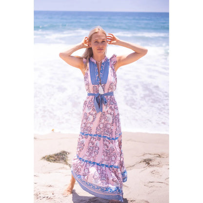 Lola Maxi Dress in Salmon/Teal