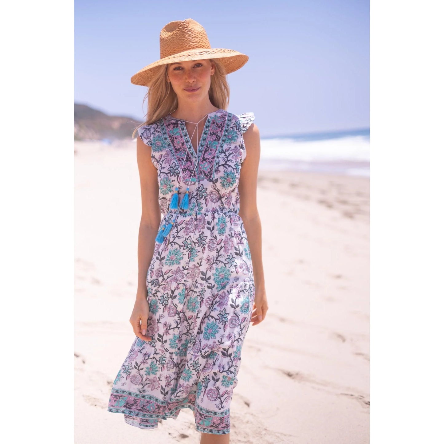 Lolita Midi Dress in Turquoise/Purple Floral