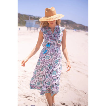 Lolita Midi Dress in Turquoise/Purple Floral