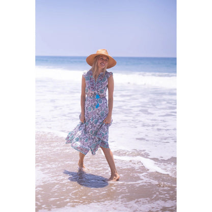 Lolita Midi Dress in Turquoise/Purple Floral