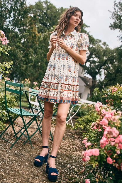 Drifter Mini Dress in Fall Floral Cream