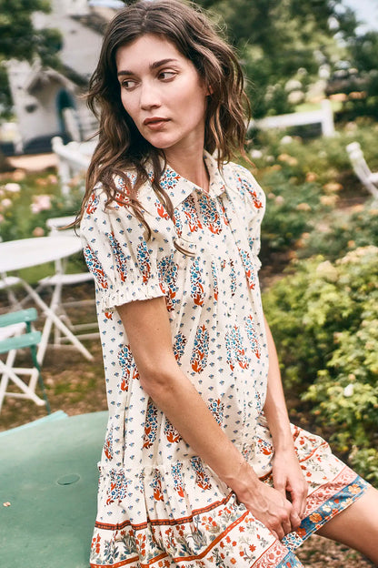 Drifter Mini Dress in Fall Floral Cream