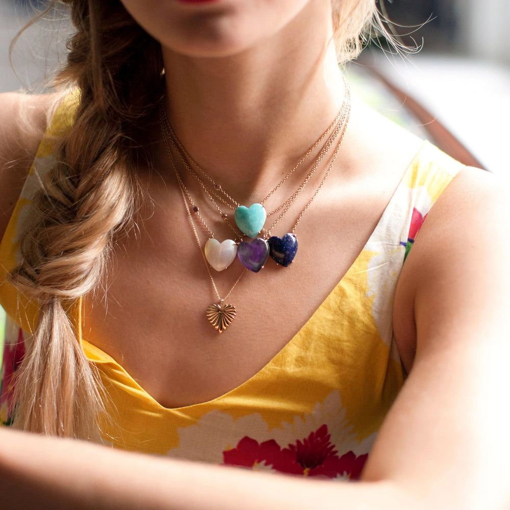 LOVE Shell Carved Heart Necklace with Gold Setting