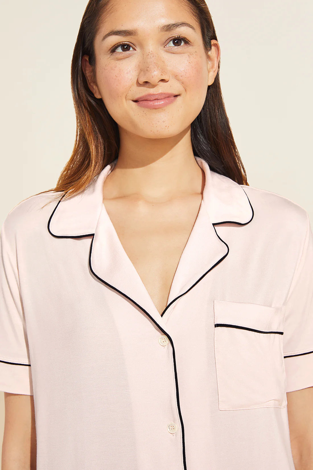 Gisele TENCEL™ Modal Short Sleeve & Pant PJ Set in Sorbet Pink/Black