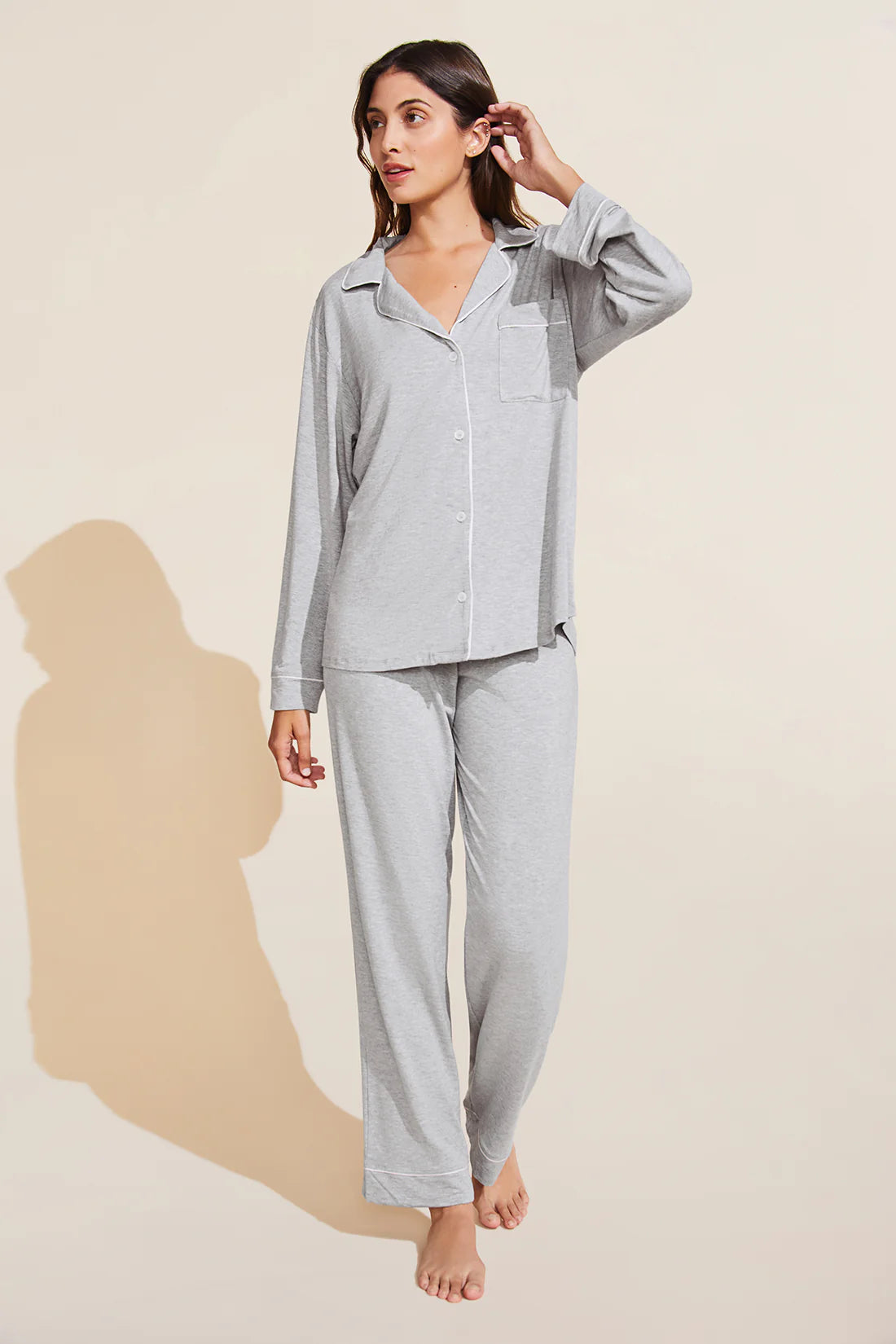 Gisele TENCEL™ Modal Long PJ Set in Heather Grey/Sorbet Pink