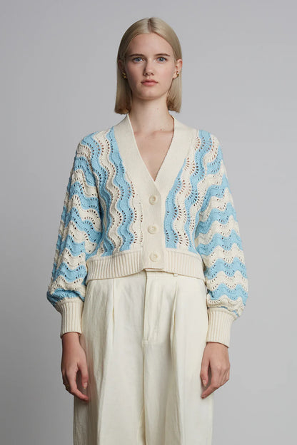 Luna Cardi in Ivory and Robin Egg Blue