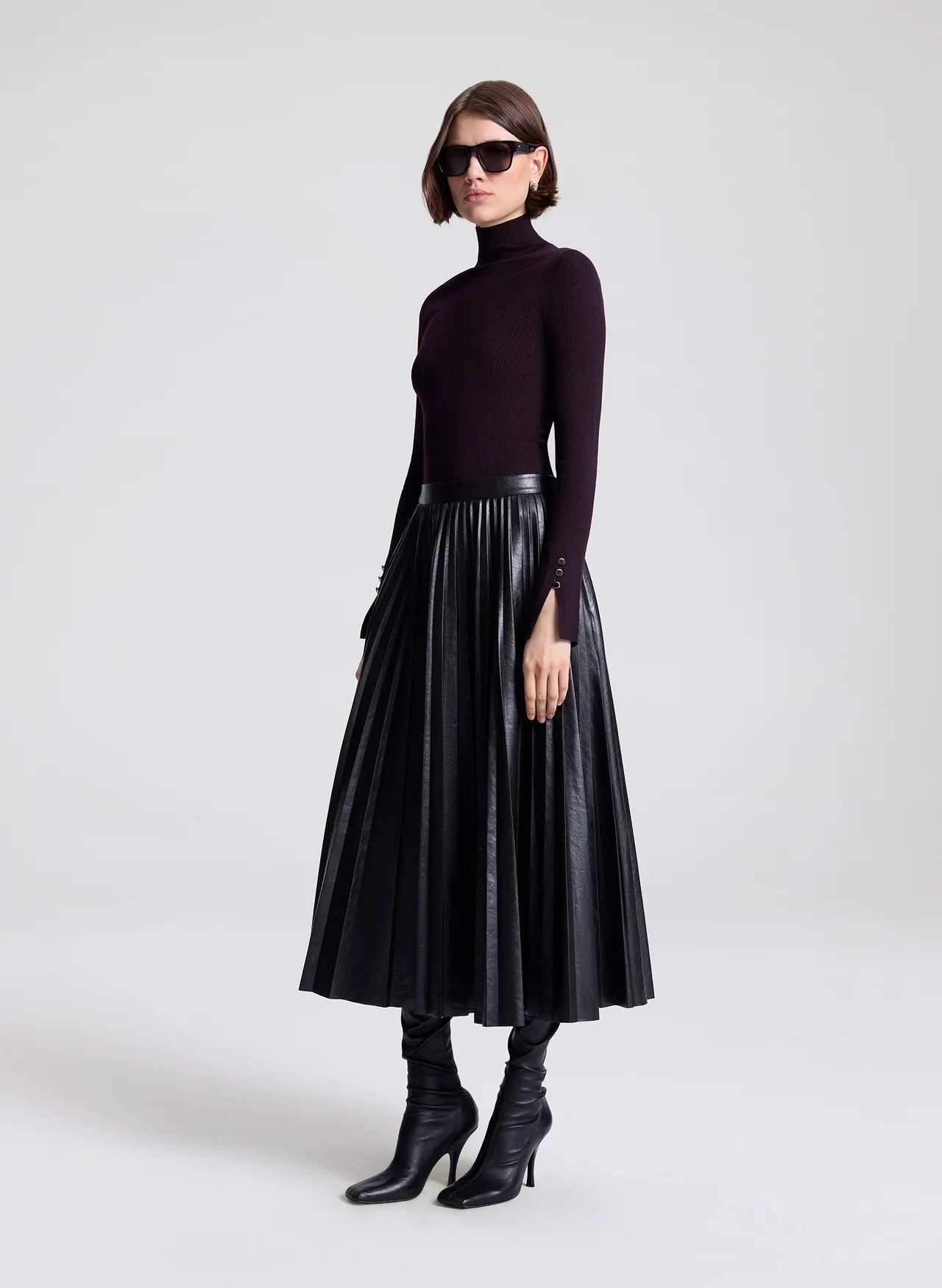 Etta Vegan Leather Midi Skirt in Deepest Brown