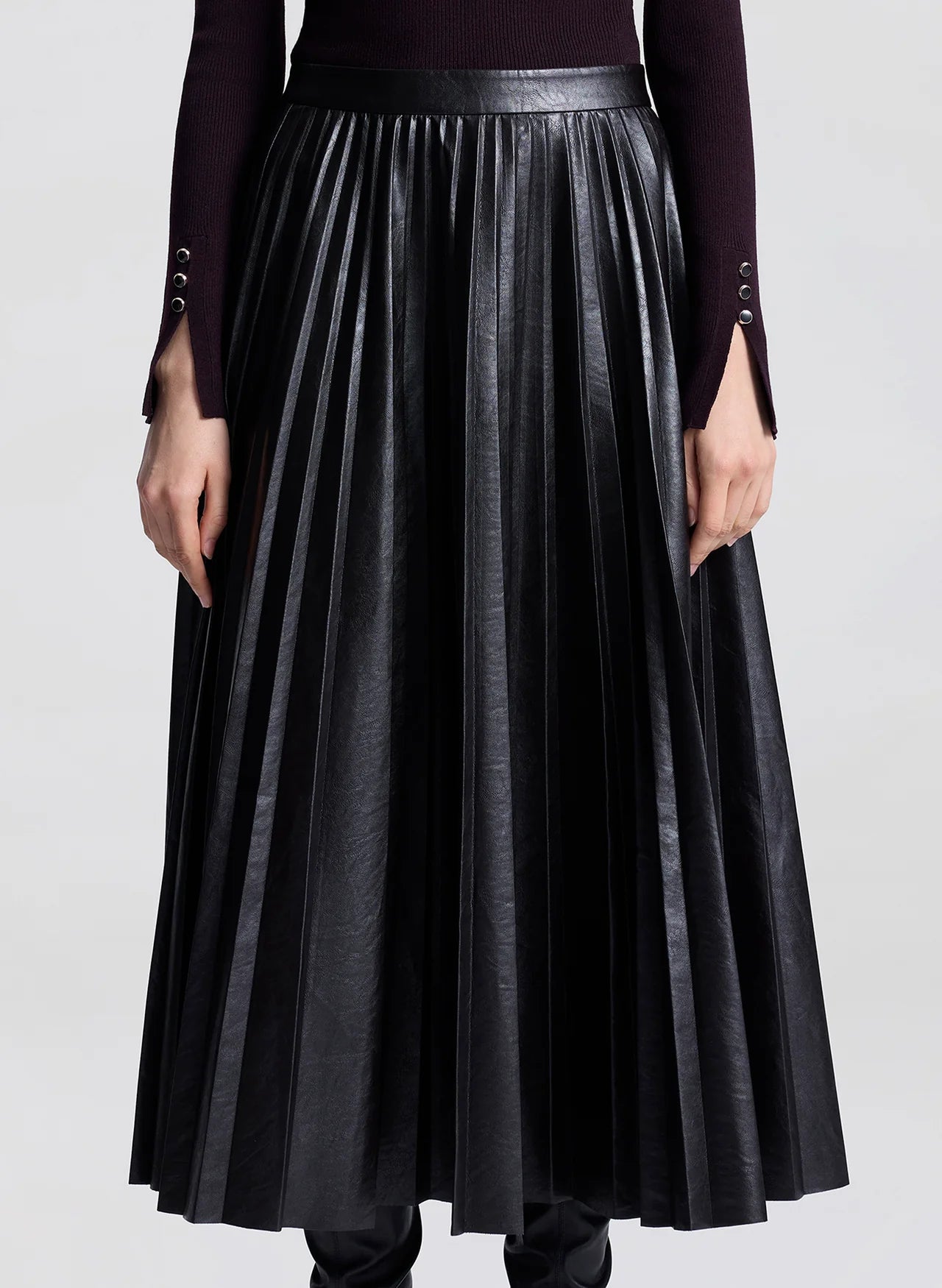 Etta Vegan Leather Midi Skirt in Deepest Brown